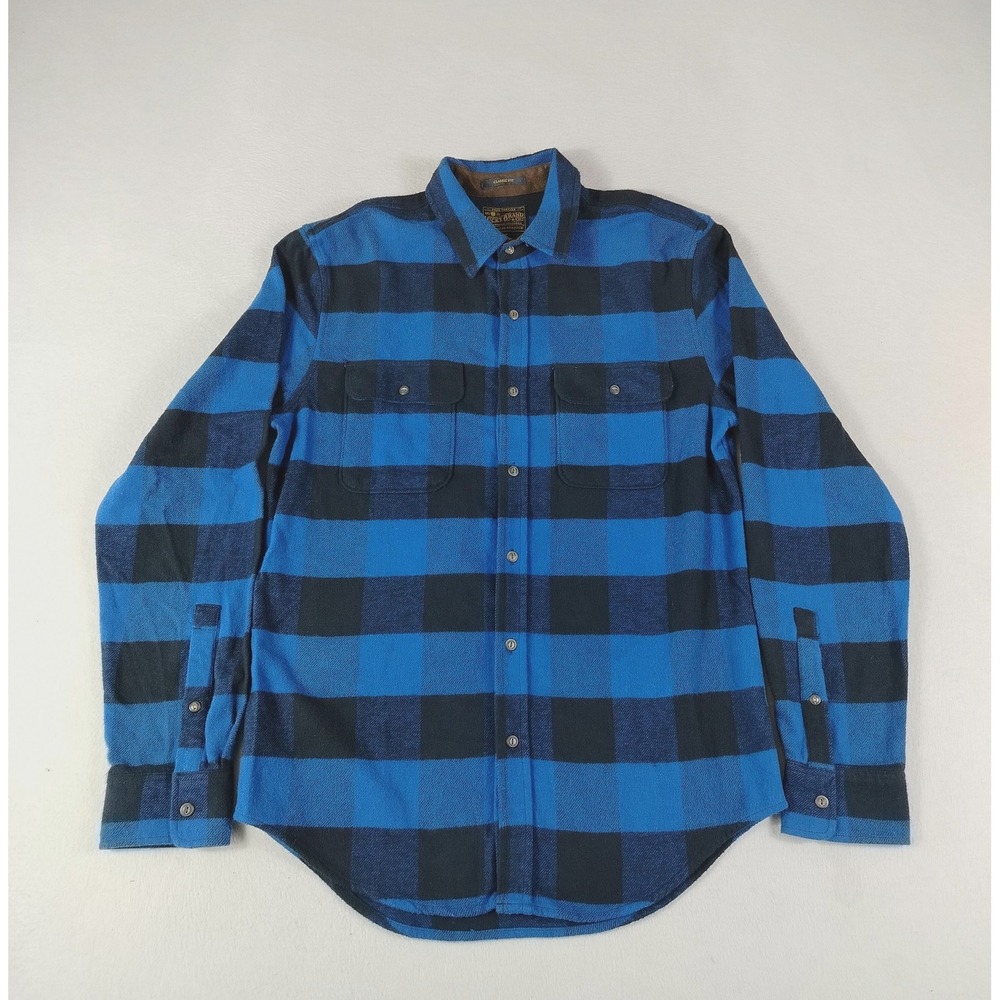 Lucky Brand Shirt Mens Small Blue Black Plaid Flannel Classic Fit Stretch Cotton
